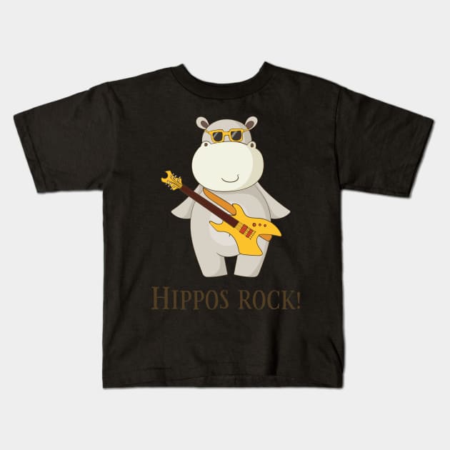 Hippos Rock, Cute Funny Hippo Kids T-Shirt by Dreamy Panda Designs